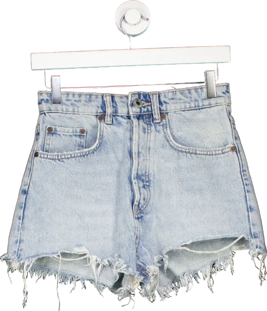 Zara Light Blue High-Waisted Denim Shorts UK 8