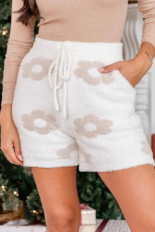 Movies And Chill Neutral Daisy Fuzzy Lounge Shorts FINAL SALE