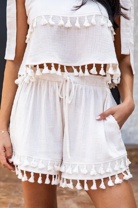 Chasing The Tides Cream Shorts With Fringe FINAL SALE