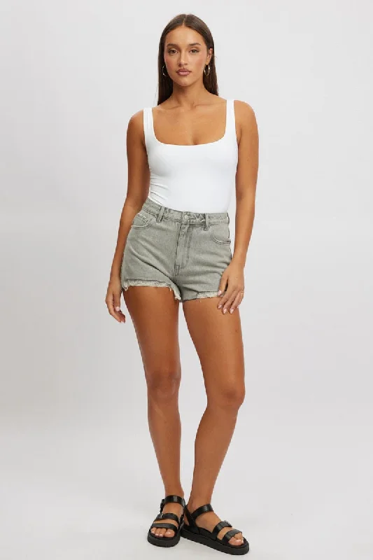 Grey Relaxed Shorts Mid Rise