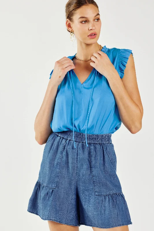 Chambray Tiered Shorts