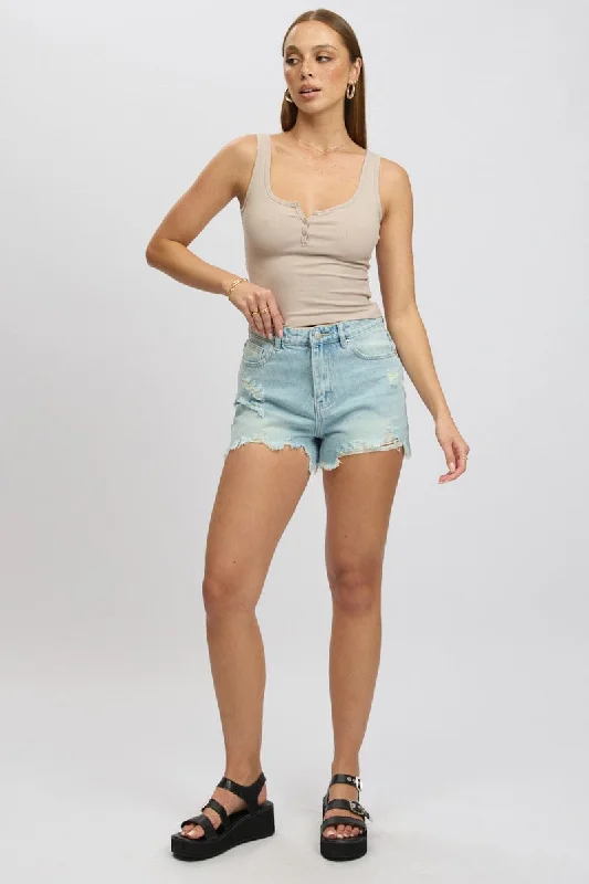 Denim Relaxed Shorts Mid Rise