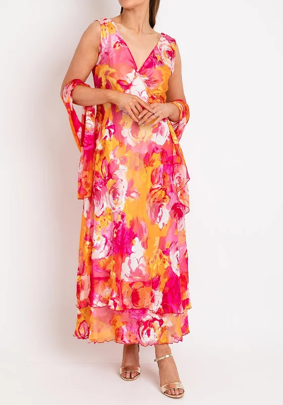 Allison Silk Floral Maxi Dress, Pink & Orange