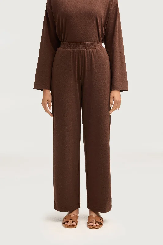 Aria Ribbed Everyday Wide Leg Pants - Dark Brown