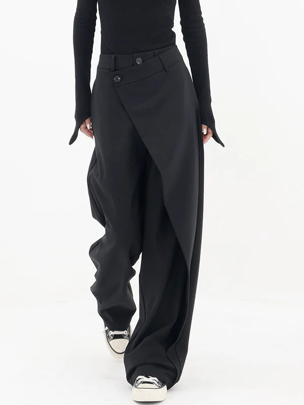 BerryBetty - Asymmetrical Layer Button Wide Leg Dress Pants