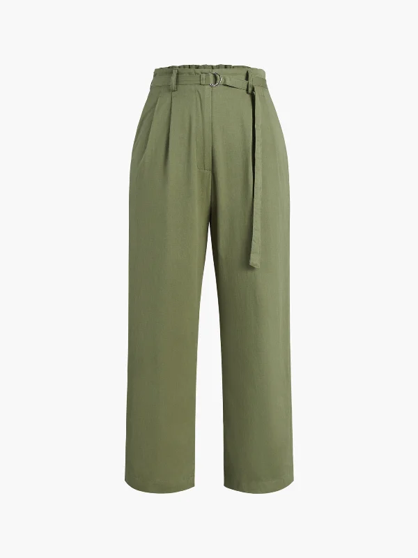 BerryBetty - Belted Cropped Straight Leg Pants