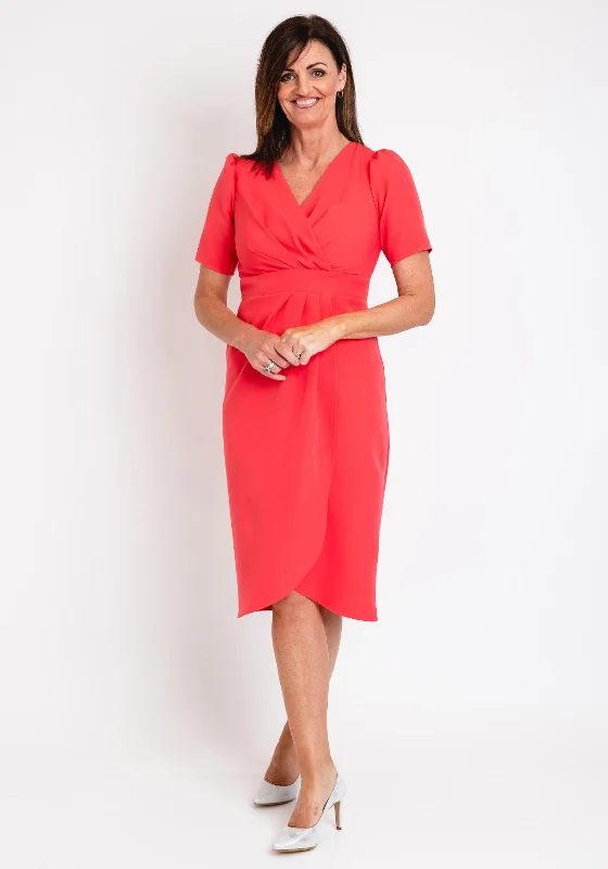 Coco Doll Toya Faux Wrap Midi Dress, Coral