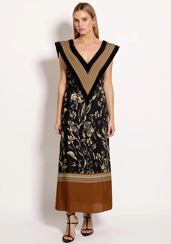 Colour Nude Agrass V Neck Printed Dress, Black