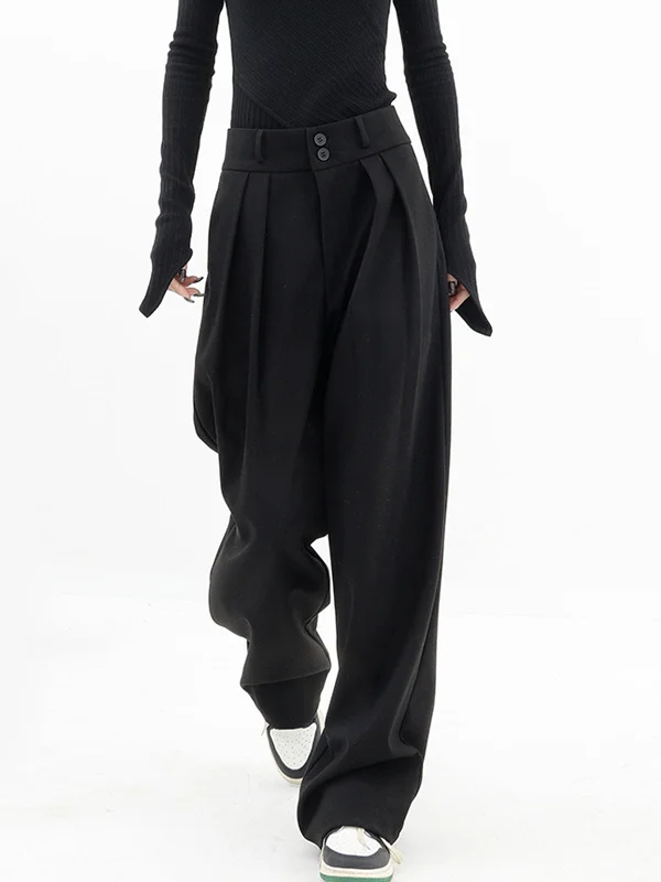 BerryBetty - Double Buttons Wide Leg Dress Pants