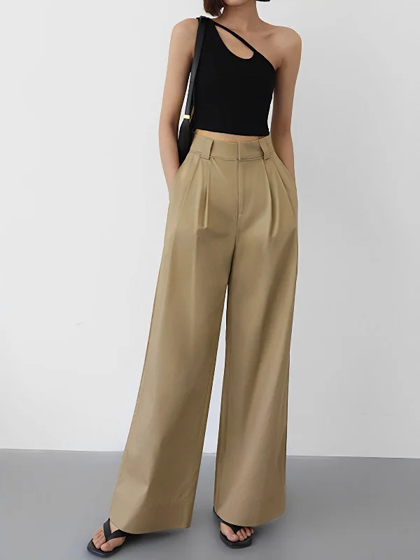 BerryBetty - Effortless Full Length Pleated Wide Leg Dress Pants