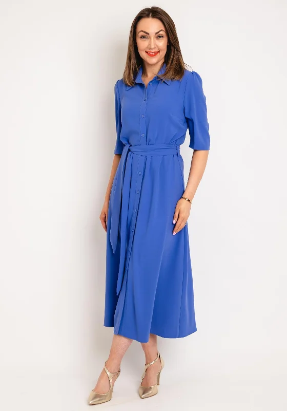 Ella Boo Button Down Long Shirt Dress, Azure