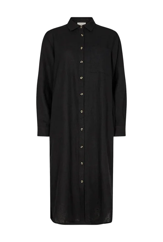 Freequent Lava Linen Midi Shirt Dress, Black