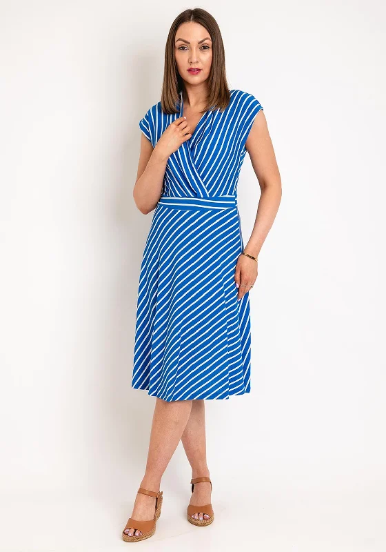 FREEQUENT V-Neck Striped A-Line Midi Dress, Blue