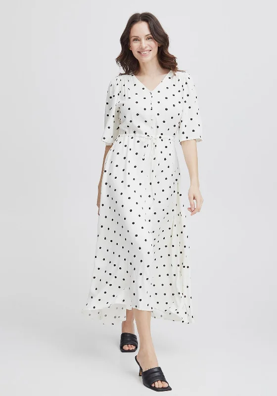 Fransa Kamma Polka Dot Long Dress, White