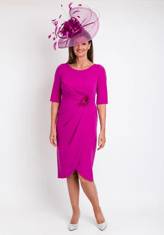 Giorgia Jo Floral Applique Wrap Dress, Fuchsia