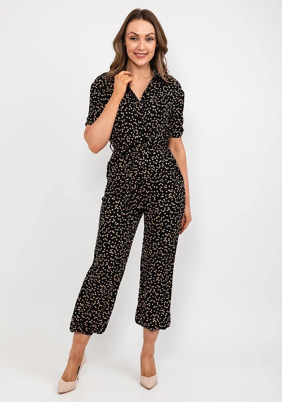 Girl in Mind Carter Ditsy Heart Jumpsuit, Black