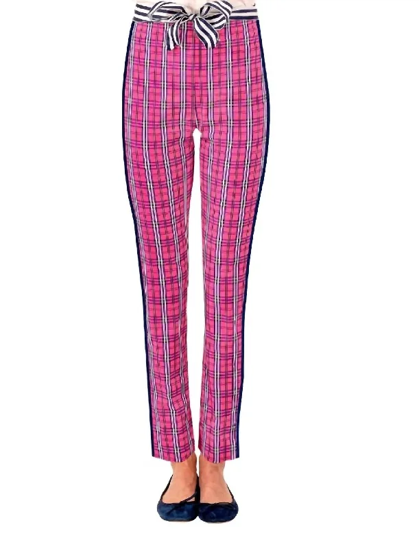 Gripeless Pull On Pant - Sunshine Plaid In Pink