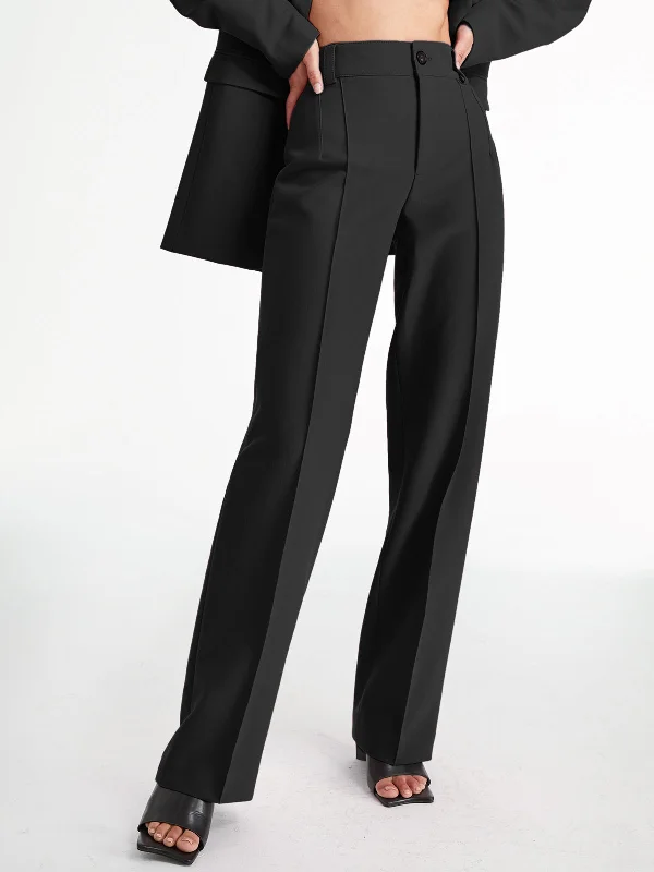 BerryBetty - High Waisted Pleat Front Solid Colored Straight Leg Trousers