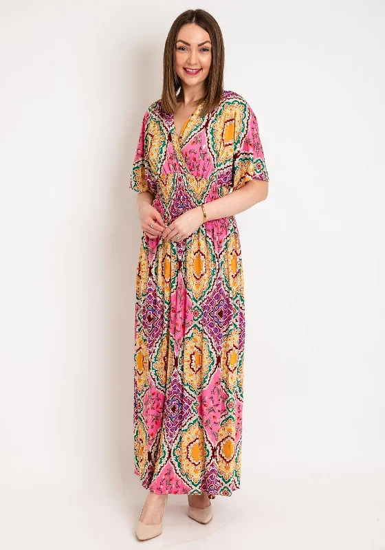 Serafina Collection One Size Ornate Print Maxi Dress, Pink Multi