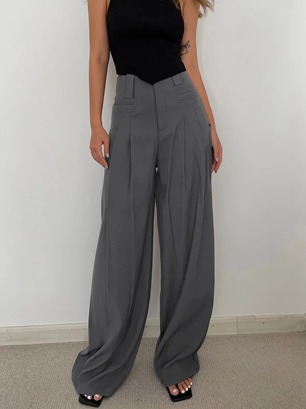 BerryBetty - Leisure Pleated Wide Leg Dress Pants