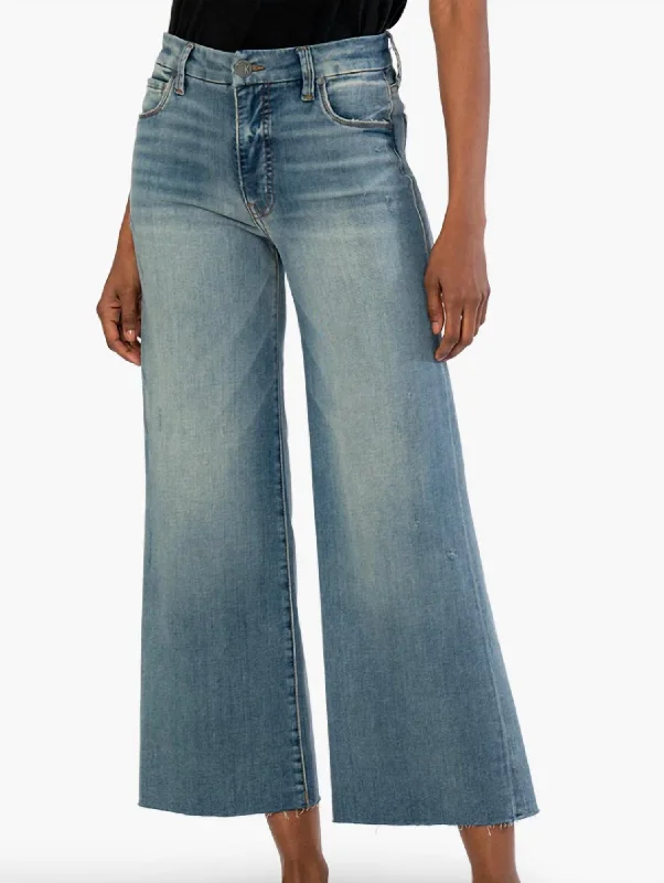 Meg High Rise Fab Ab Wide Leg Raw Hem Jeans in Win Wash