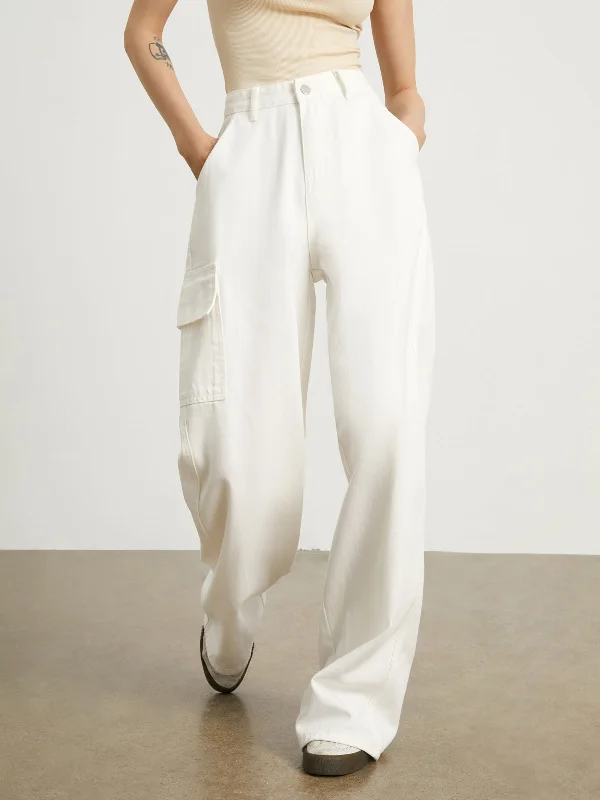 BerryBetty - Minimalist White Denim Wide Leg Jeans