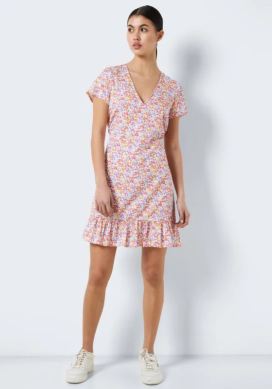 Noisy May Sabina Short Sleeve Floral Dress, Sugar Swizzle