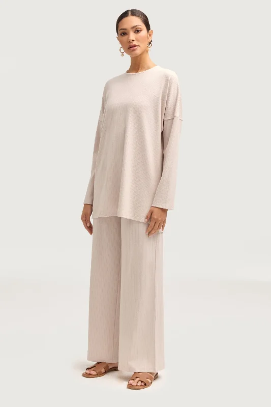 Noor Ribbed Top & Pants Matching Set - Cloud