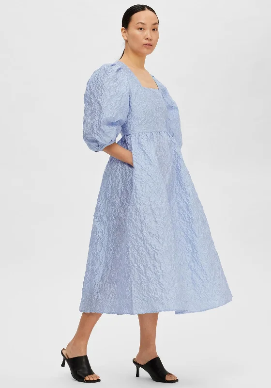 Selected Femme Margot Organza Midi Dress, Blue Heron