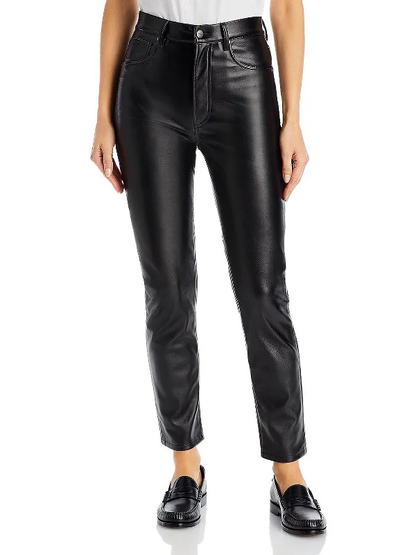 Sonya Womens Vegan Leather Shimmer Skinny Pants