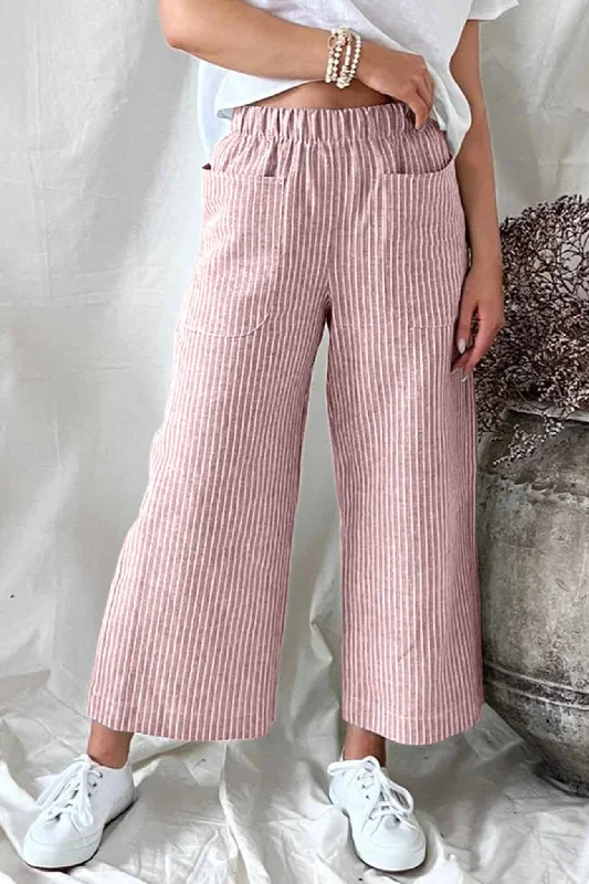 BerryBetty - Striped Pocket Straight Leg Trouser Pants