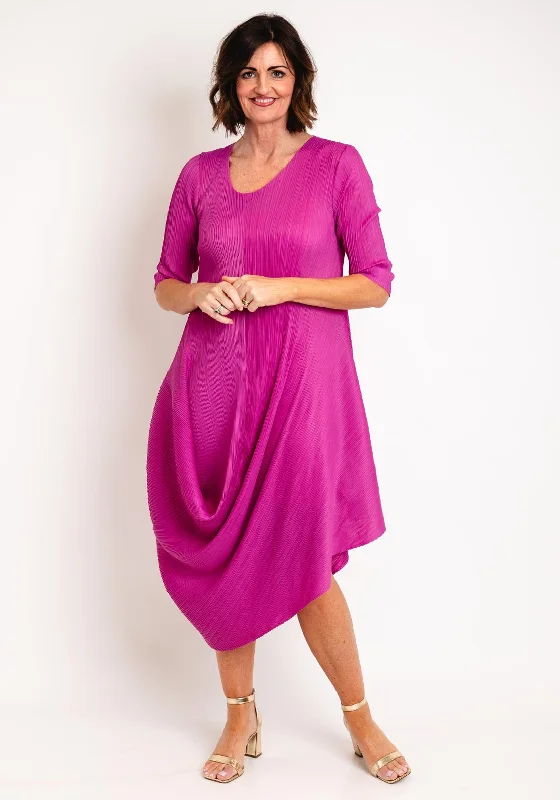 Thanny Pleated Drape Hem Dress, Purple