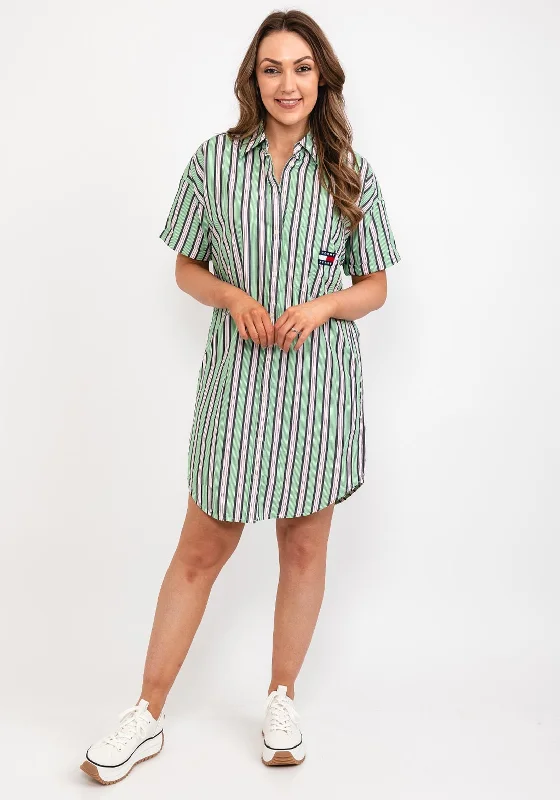 Tommy Jeans Womens Stripe Shirt Dress, Coastal Green