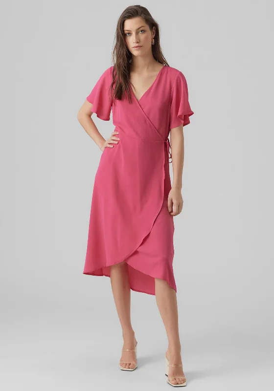 Vero Moda Saki Wrap Midi Dress, Pink Yarrow