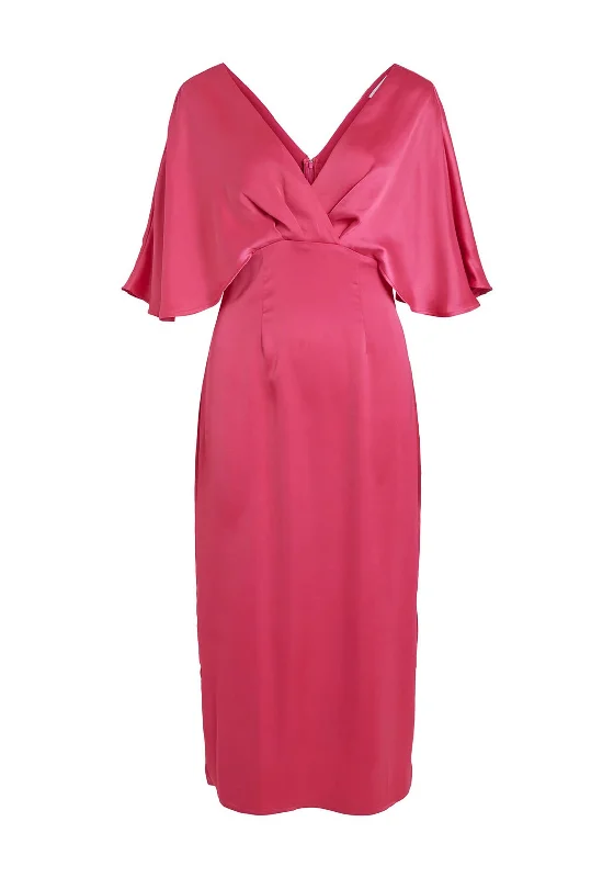 Vila Moma Satin Maxi Dress, Pink Yarrow