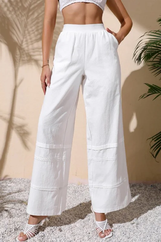 BerryBetty - White Embossing Wide Leg Pants