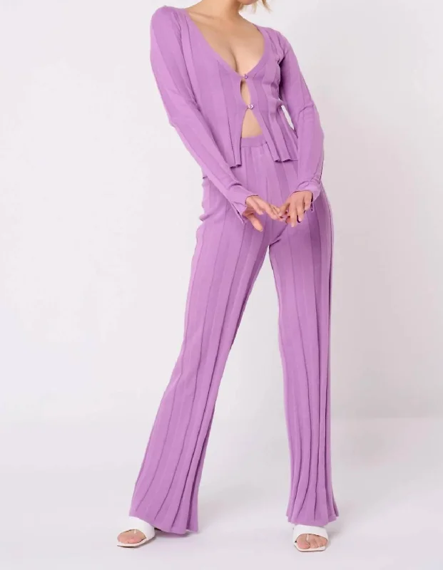 Wide Rib Knit Trouser In Lilac