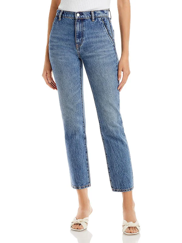 Womens High Rise Cropped Straight Leg Jeans