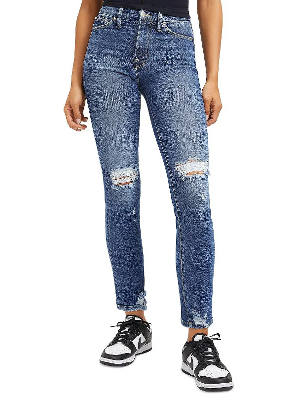 Womens High Rise Distressed Straight Leg Jeans