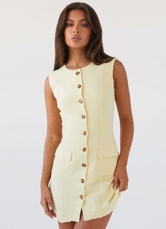 Castello Fiore Linen Mini Dress - Lemon