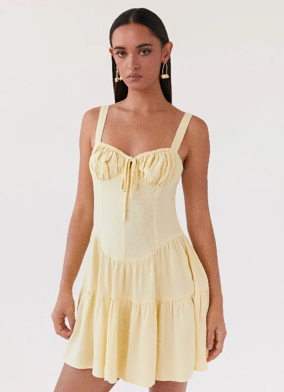 Lucie Linen Mini Dress - Yellow