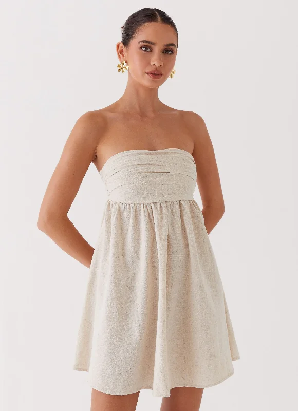 Night Changes Linen Mini Dress - Oatmeal