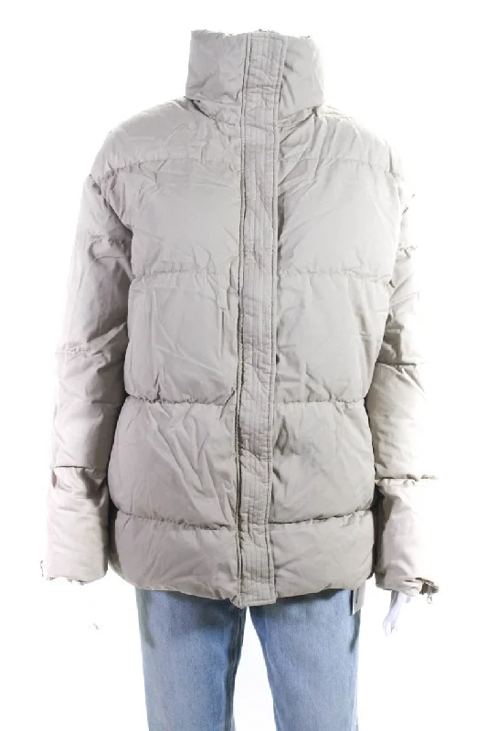 Curated Womens Full Zipper Puffer Jacket Sand Beige Cotton