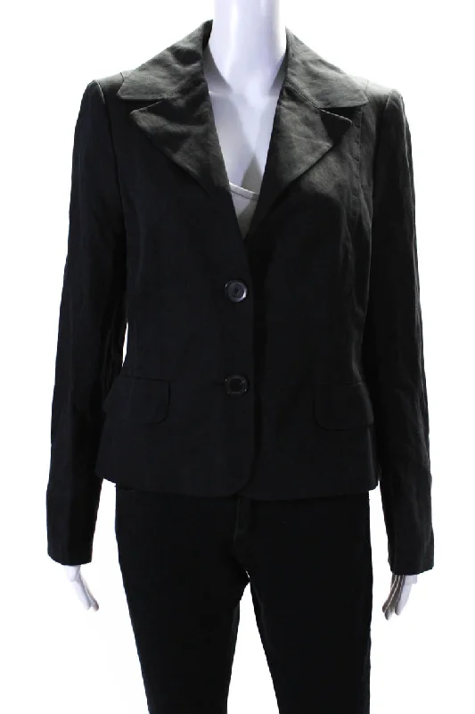 Escada Womens Linen Blend Button Down Light Jacket Black