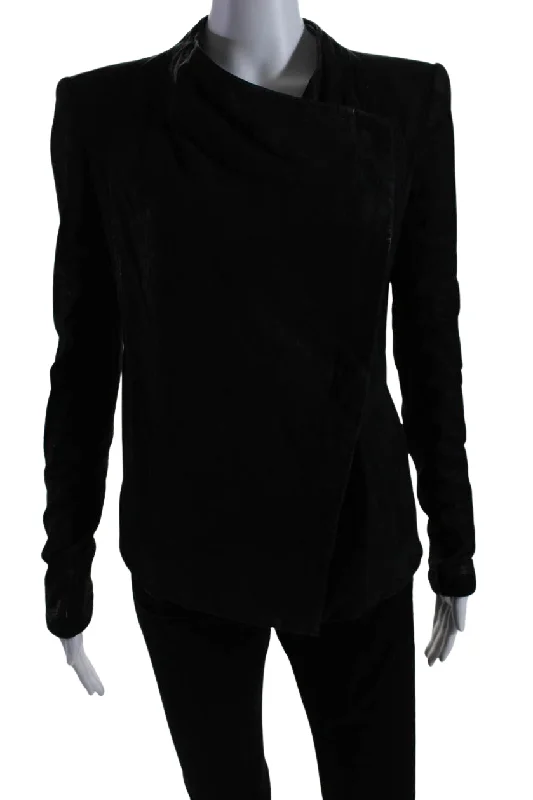 Helmut Lang Womens Button Front Long Sleeve Crew Neck Suede Jacket Black Small