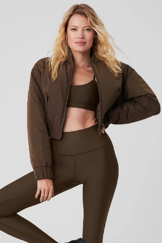 Cropped Break Line Bomber Jacket - Espresso