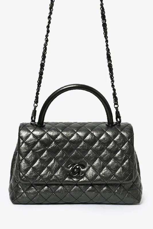 Pre-Loved Chanel™ 2019 Chrome Lambskin Quilted Leather Small Coco Top Handle