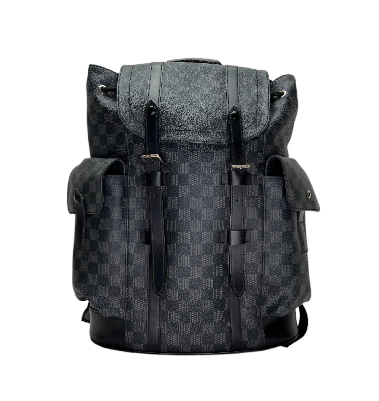 Christopher MM Black Backpack in Coated Canvas, Silver hardware