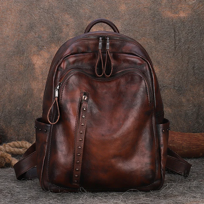 Handmade Ladies Leather Laptop Backpack Purse Women's Leather Rucksack For Women