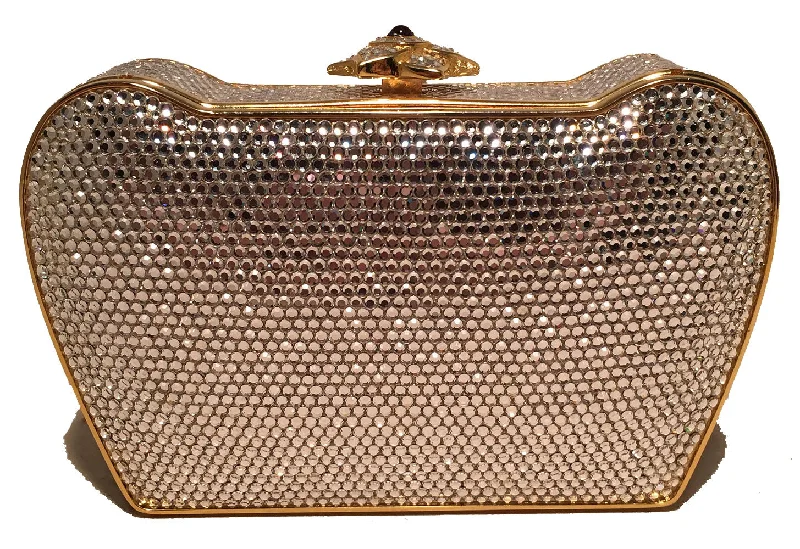 Judith Leiber Clear Swarovski Crystal Flower Top Minaudiere Evening Bag Clutch